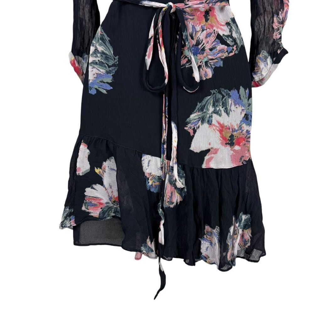 All Saints Dress Women Small Blue Dark Floral Romantic Flirtatious Ruffle Boho - Picture 9 of 12